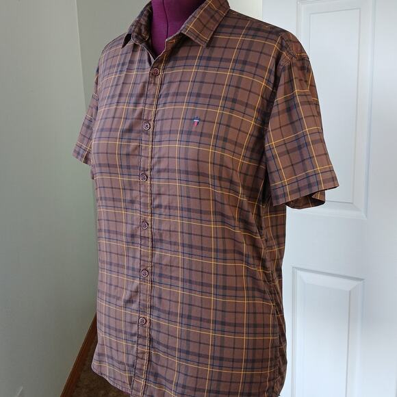 Louis Philippe Brown Checked Slim Jermyn Fit Shirt 40 button up short sleeve - Picture 1 of 13